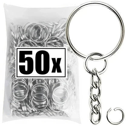 50/500pcs Silver Plated Metal Blank Keyring Keychain Split Key Rings with Chain Climbing Buckles Carabiner Keychain Accessori