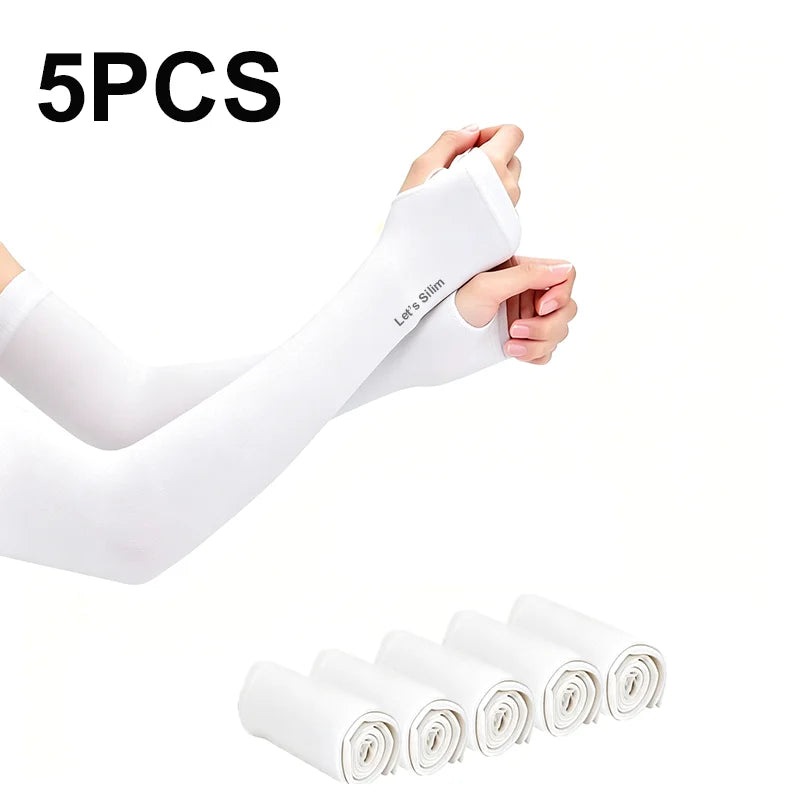 3/5PCS Arm Sleeves for Sun Protection Men's and Women's Elbow Sleeves for Outdoor Sports UV Protection Arm Sleeves - White 5p