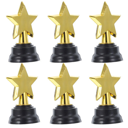 6pcs Mini Gold Star Trophies - Party Favors and Game Prizes for Kindergarten Graduations, Competitions and Rewards
