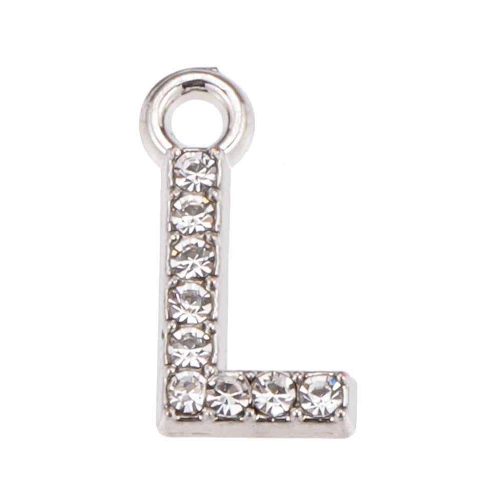 10/26pcs Silver Color Alloy Crystal Mini Alphabet 26 Letter Charms Pendants for Women Necklace Earring Jewelry Accessories - 