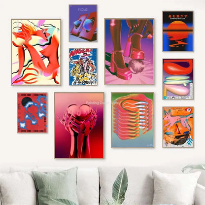 Mid Century Vintage Classic Colorful Posters Abstract Canvas Print Wall Art Canvas Painting for Living Room Home Decor TW10