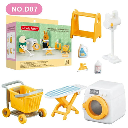 1:12 Miniature Furniture Forest Family Kitchen Toy Dining Table Dollhouse Accessories Bathroom Pretend Play For Girl Gifts To