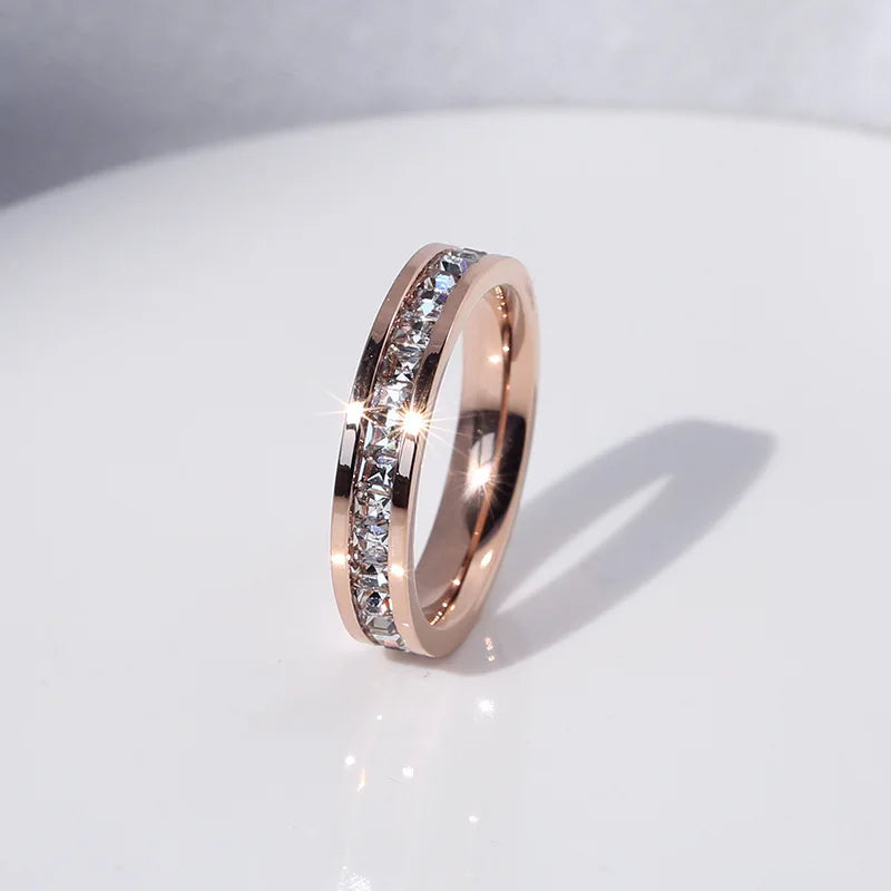 Clear White Stones Wedding Women Ring Stainless Steel 1 and 2 Rows Bling Zircon Fashion Pair Ring Female Jewelry