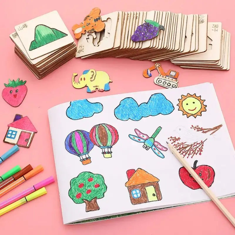 42pcs Wooden DIY Drawing Template Templates With Markes, Children's Drawing Template Drawing Tool Set