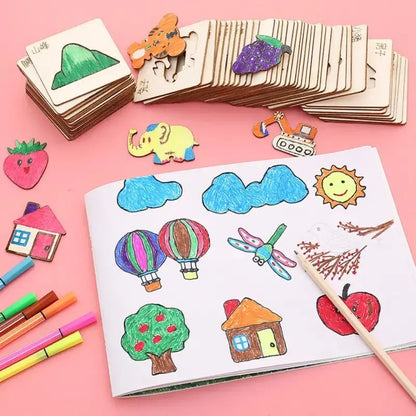 42pcs Wooden DIY Drawing Template Templates With Markes, Children's Drawing Template Drawing Tool Set