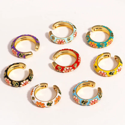 Vintage Colorful Enamel Flower Rings Trendy Geometric Female Minimalist Flower For Ladies Wedding Party Engagement Jewelry Gi