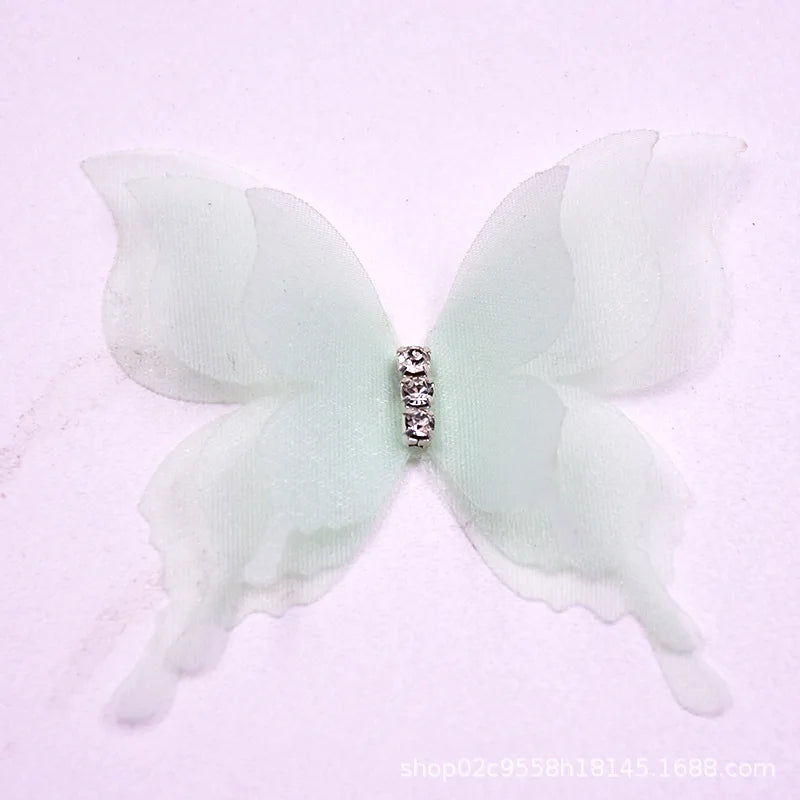 1 pcs 5cm DIY Organza 3D Butterfly Appliques Chiffon Fantasy Translucent Butterflies for Sewing Craft Decoration - Green