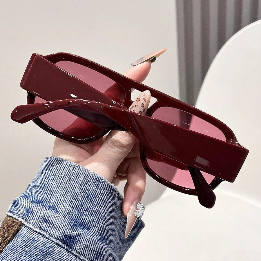 Fashion Double Bridges Square Sunglasses Women Candy Color Retro Wide Legs Men Sun Glasses Shades UV400