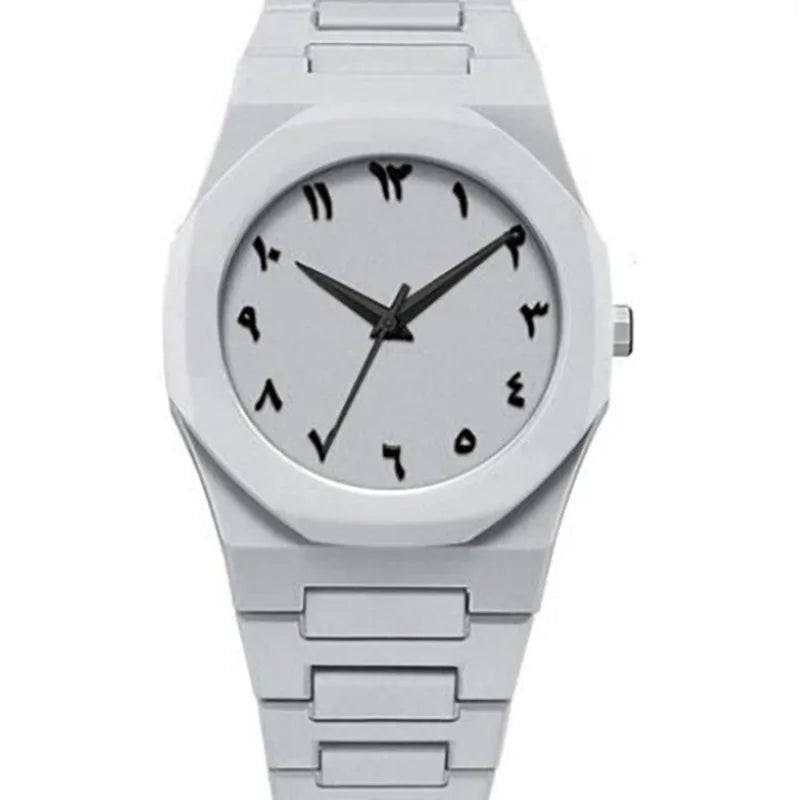 New Fashionable Men's Watch Simple Black Male Quartz Watches Arabic Digital Casual Drip Oil Strap - sky blue