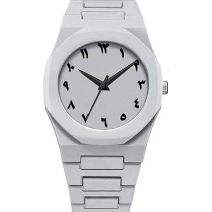 New Fashionable Men's Watch Simple Black Male Quartz Watches Arabic Digital Casual Drip Oil Strap - sky blue