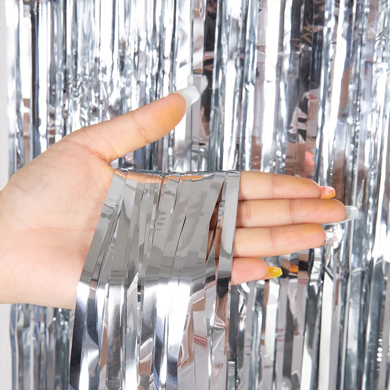 as a Party Metallic Tinsel Foil Fringe Curtains Backdrop for Birthday New Year Eve Party Photo Wedding Baby Shower Decor - si