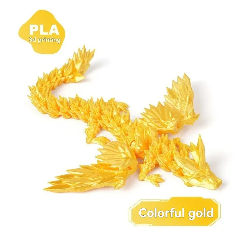 3D Printed Dragon Colorful Gem Dragon Figurines Movable Joint Rotatable Articulated Dragon Crafts Desktop Western Action Figu