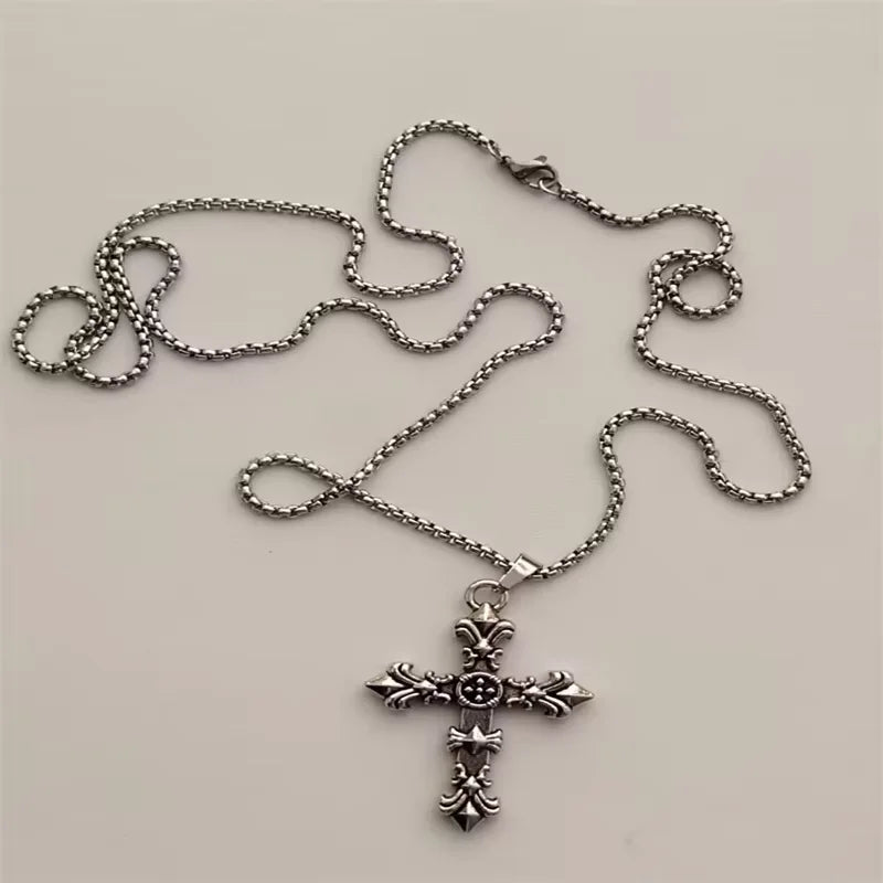 Vintage Cross Pendant Necklace Unisex Versatile Simple Long Sweater Chain Hip Hop Accessory - 4