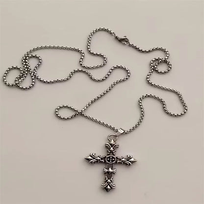 Vintage Cross Pendant Necklace Unisex Versatile Simple Long Sweater Chain Hip Hop Accessory - 4