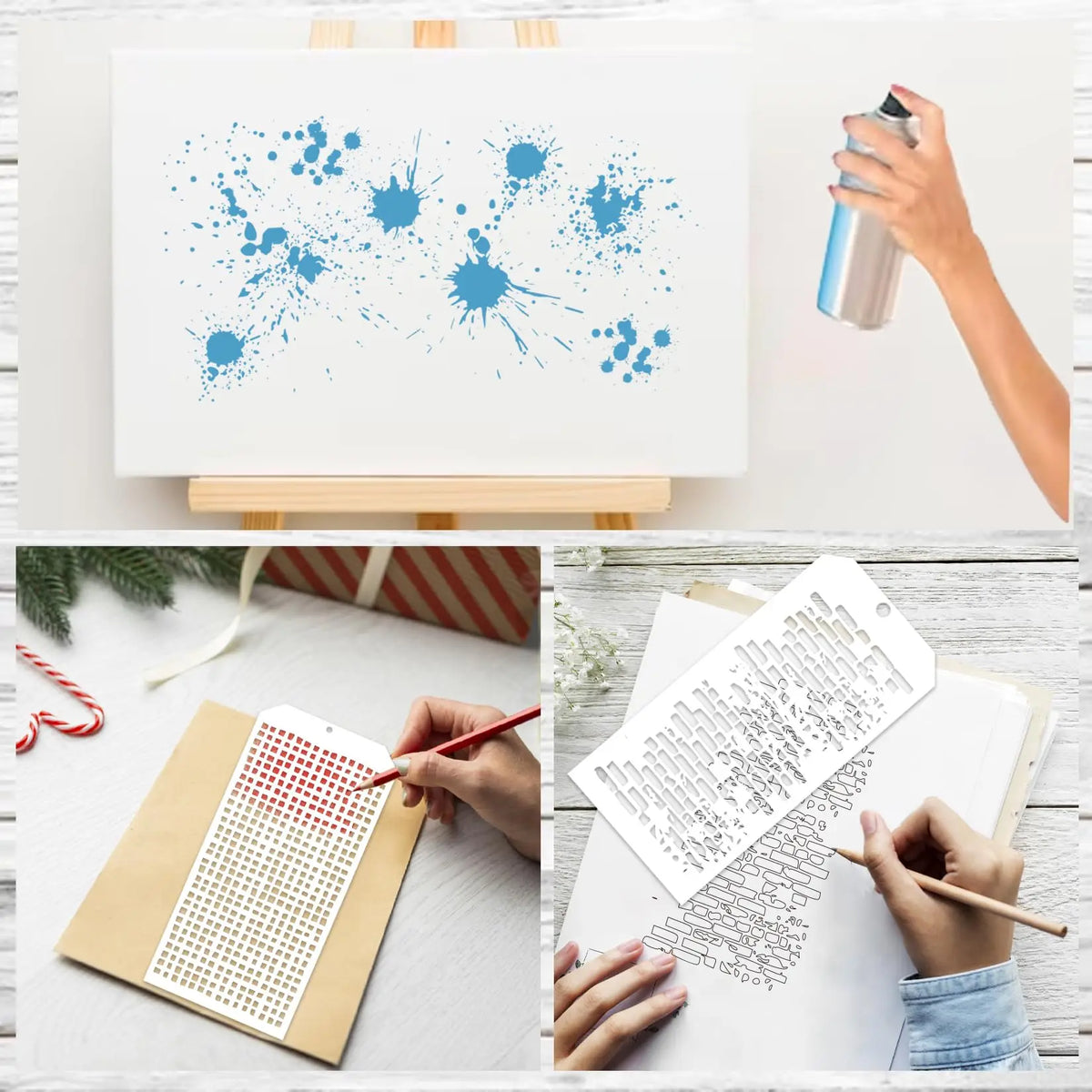 8 Craft Templates with Polka Dots, Layered Templates for Mixed Media Texture, Colorful Spray Painting Templates, Card-Making 