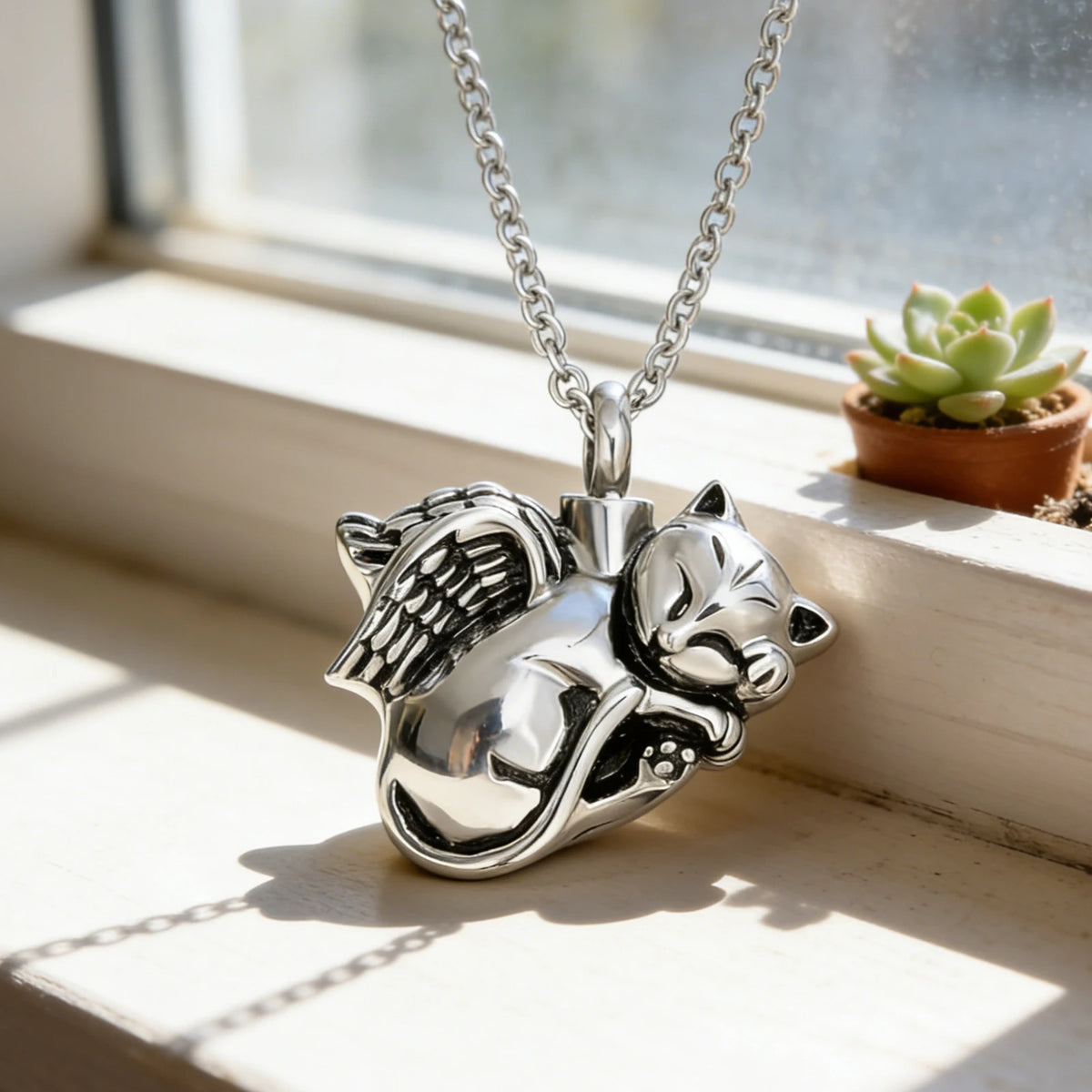Pet Cremation Jewelry for Ashes Memorial Ash Jewelry Keepsake Angel Cat Urn Pendants for Animal Ashes Necklace