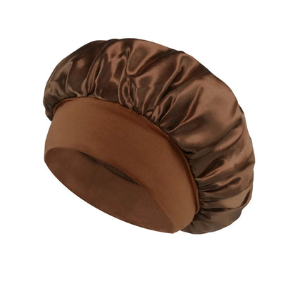 Women Satin Bonnet Hair Bonnet for Sleeping Hair Care Silk Bonnets Solid Wide-brimmed Sleeping Hat with Elastic Soft Band - c