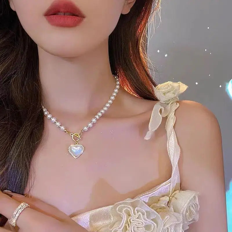 New Beads Women's Neck Chain Kpop Pearl Choker Necklace Gold Color Goth Chocker Jewelry On The Neck Pendant 2022 Collar For G