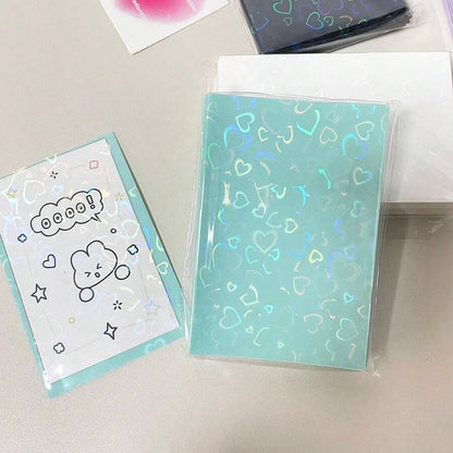 50pcs laser heart-shaped pattern card protective film, photo protection cover, suitable for ID cards, student cards，game card
