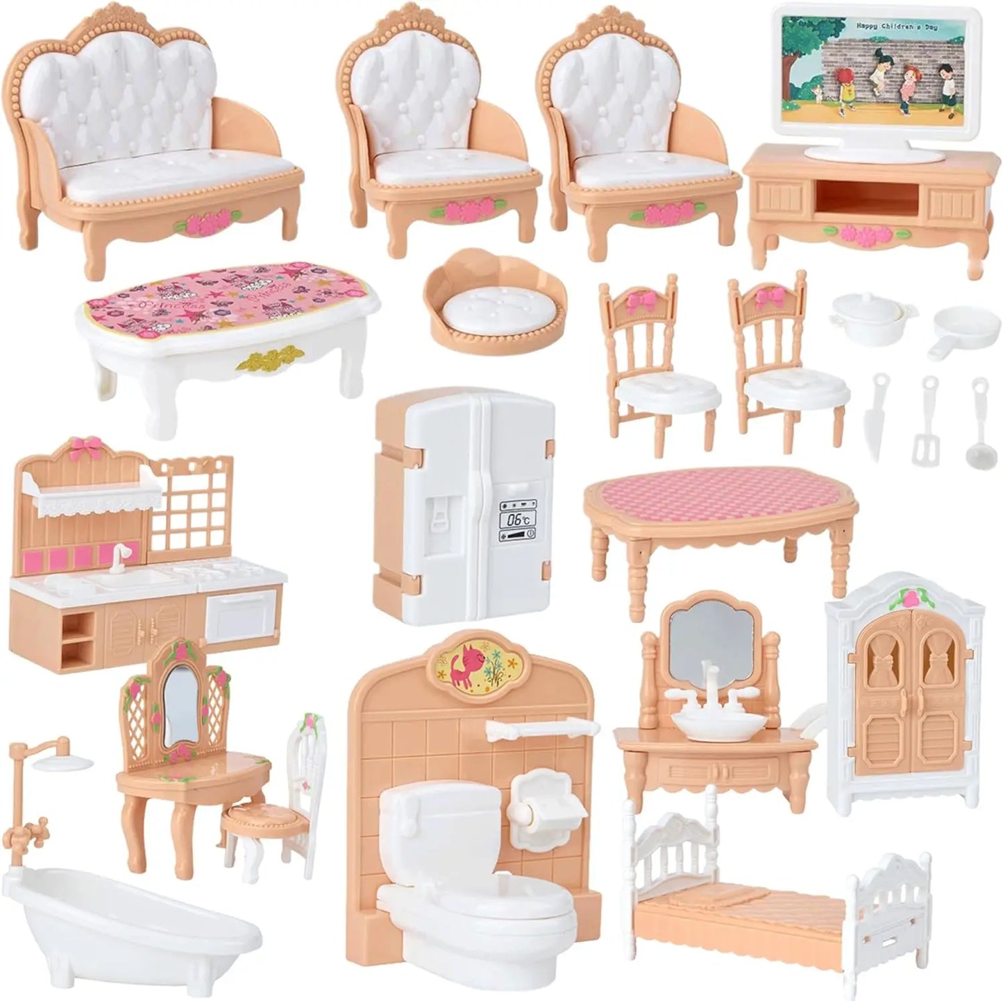 Miniature Dollhouse Furniture Kitchen Living Room Bedroom Bathroom Doll House Furniture Pretend Play Dollhouse Miniatures