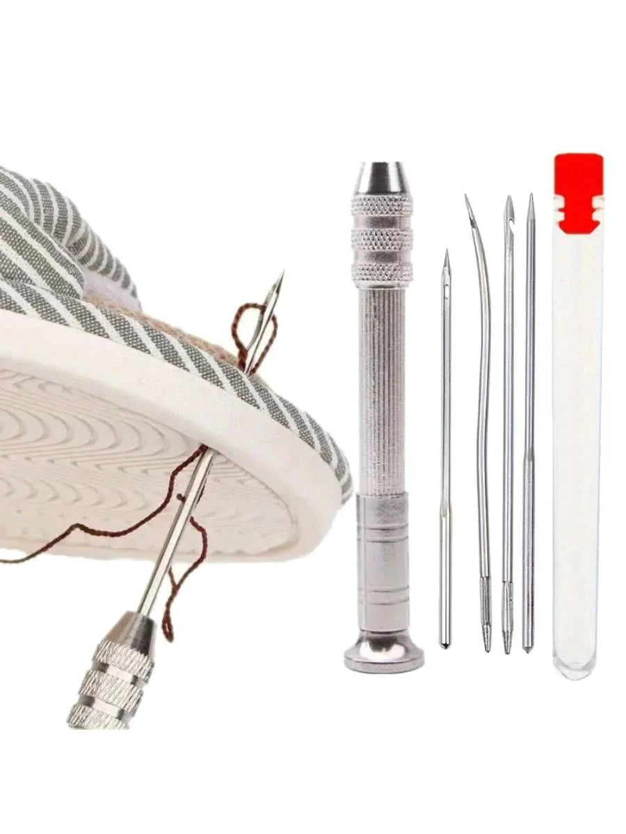 Leather Sewing Needles Kit, Set Contains Silver Leather Sewing Awl, 4 Piece Needle Suitable for Leather Canvas Tent