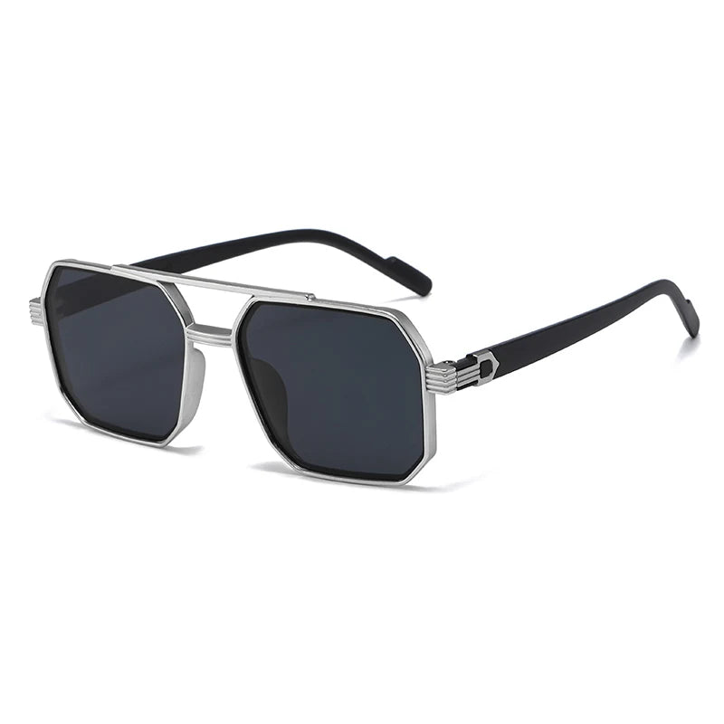 Hiking New Fashion Double Beam Polygonal Anti Light Glasses Retro Personalized Trendy Large Frame Eyewear European and Americ