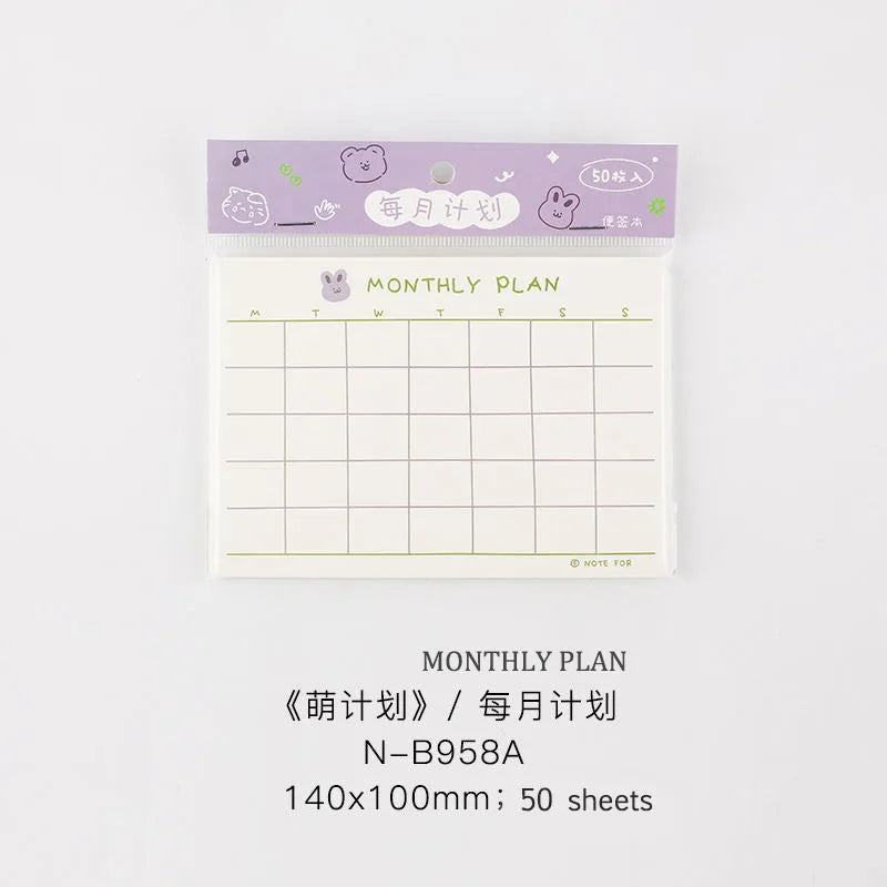 JIANWU 100sheets/50sheets Cute Plan Series Memo Pad Kawaii To Do List Weekly Plan Daily Plan Stationery School Office Supplie