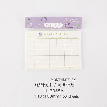 JIANWU 100sheets/50sheets Cute Plan Series Memo Pad Kawaii To Do List Weekly Plan Daily Plan Stationery School Office Supplie
