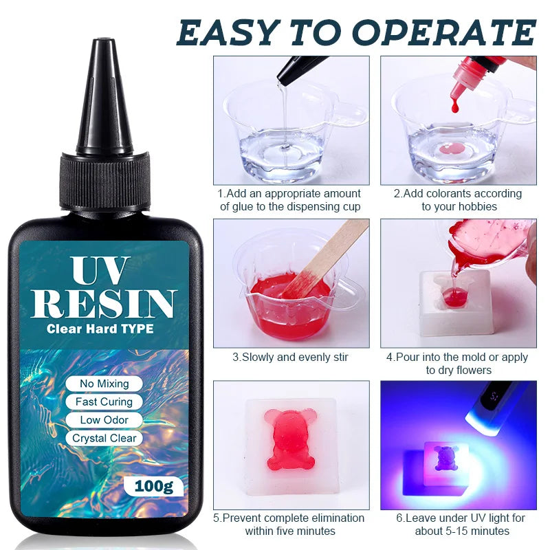 UV Resin Kit with Light Upgraded Hard Type Crystal Clear Ultraviolet Curing UV Resin for Craft DIY Jewelry Making Molds Casti