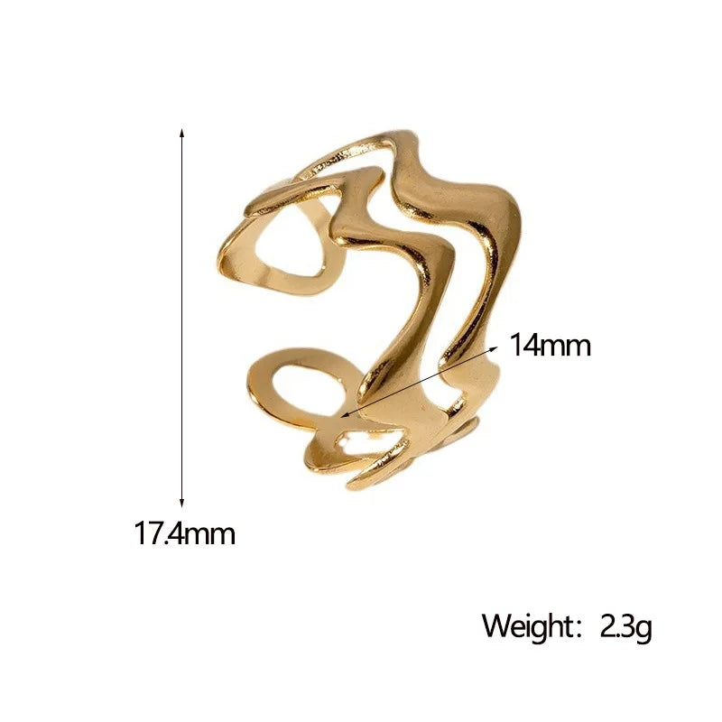 Stainless Steel Irregular Wave Rings for Women Men Creative Gold Color Adjustable Opening Rings Female Statement Jewelry Gift