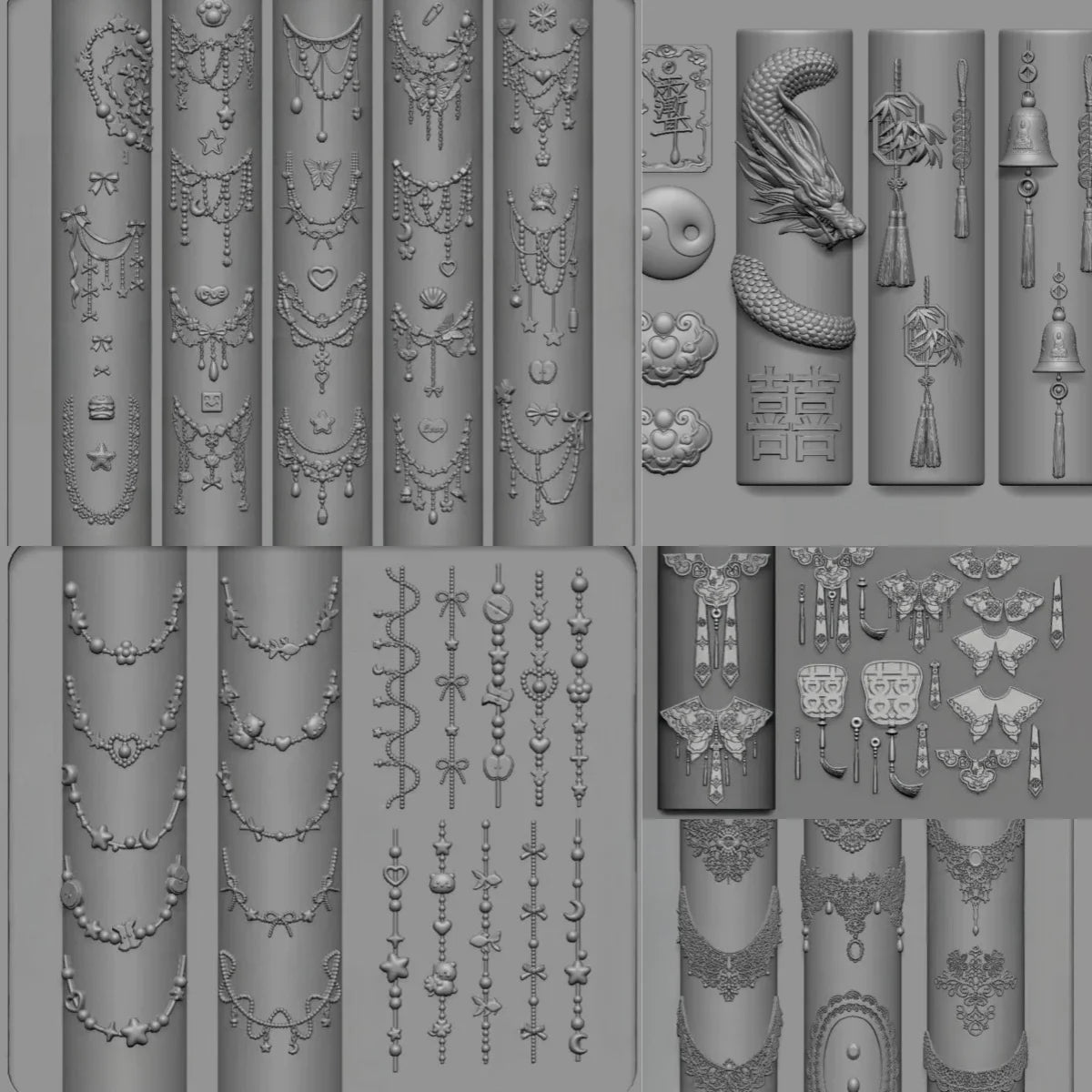 DIY Manicure Nail Templates: 3D Butterfly Flower Silicone Mold, Sweet Bow Bead Chain Designing Tools