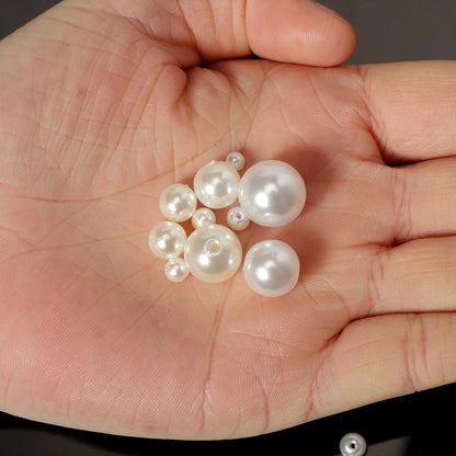 200pcs Perforated ABS Imitation Pearl Beads 4/5/6/8/10mm Round Spacer Beads for DIY Jewelry Making and Sewing Crafts