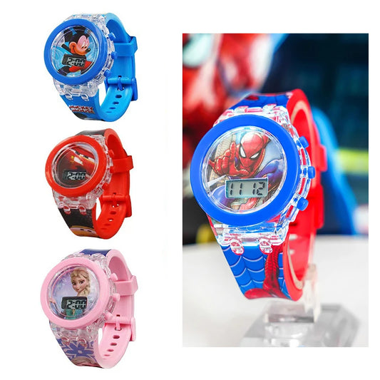 Flash Light Frozen Mickey Kids Watches For Girls Cartoon Snow White Car Children Watch Boys School Student Digitel Clock Gift