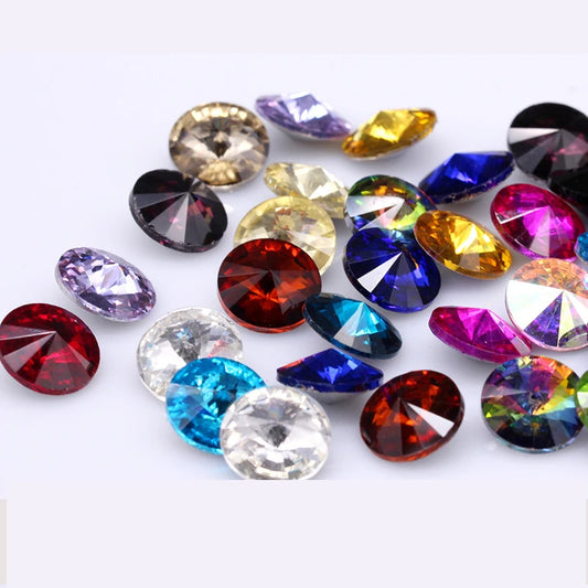 Fantastic 6/8/10/12/14/16/18/25MM Rivoli Cabochons Round Fancy Rhinestone Crystal For Applique Clothing Garment Decoration Be