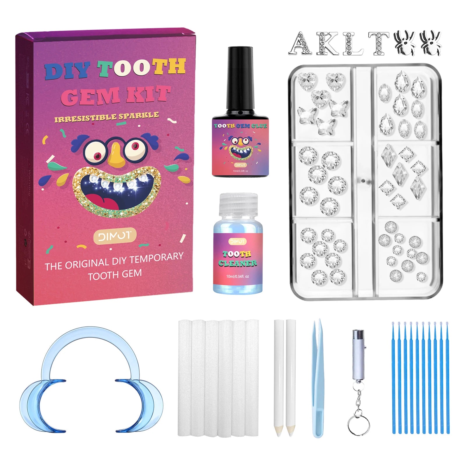 DIY Teeth Gems Kit With Glues And Light Teeth Anti-drop Clear Precious Stone Jewelry Decoration Glittering Tooth Jewelry Kit 