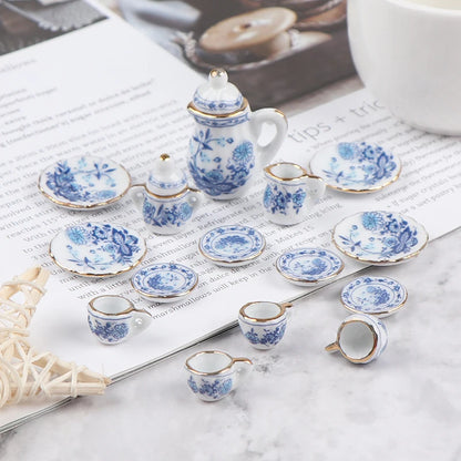 15Pcs 1:12 Dollhouse Miniature Tableware Porcelain Ceramic Tea Cup Set Model Kitchen Accessories For Doll House Decor Toys Gi