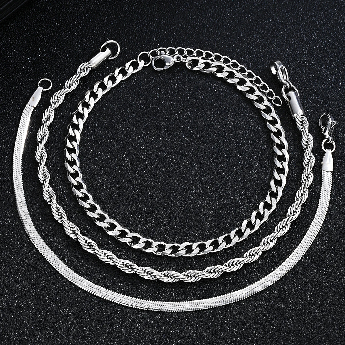 2024 New Simple Stainless Steel Silver Color Jewelry Sets for Men Unisex Punk Vintage Smooth Ring Necklace Bracelet Set Gifts