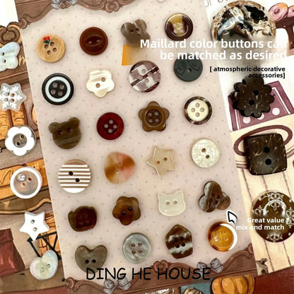 Classic Simple Maillard Colored Buttons Vintage DIY Handbook Decoration Materials Ins Beaded Baby Clothes Handmade Accessorie