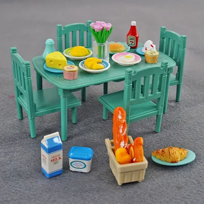 1:12 Miniature Furniture Forest Family Kitchen Toy Dining Table Dollhouse Accessories Bathroom Pretend Play For Girl Gifts To