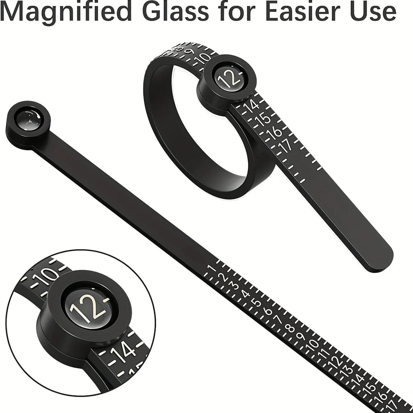 Ring Sizer with Magnifier - US/UK/EU/HK Jewelry Measuring Ruler for Finger Size Ring Size Measuring Tool
