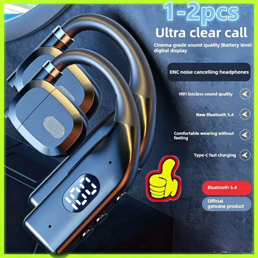 1-2Earhooks Wireless Bluetooth 5.4 Headphones Gaming Sports Headset HiFi Stereo Noise Reduction Earbuds Earphone With Microph