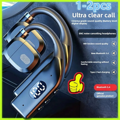 1-2Earhooks Wireless Bluetooth 5.4 Headphones Gaming Sports Headset HiFi Stereo Noise Reduction Earbuds Earphone With Microph