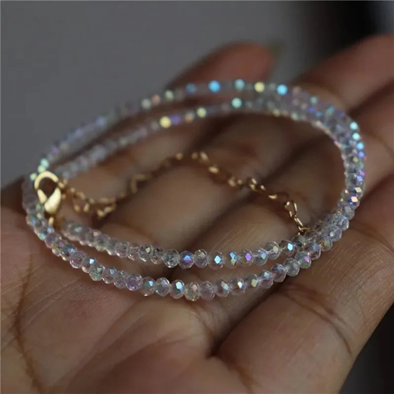 Trendy 3mm Black Clear Beads Chain Short Choker Necklace Female Jewelry Women Sweet Necklaces Bijoux Femme Ladies Party Gift
