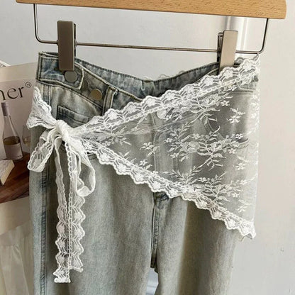 New Triangle Short Skirt Half Skirt Butt Curtain Skirt Lace Trim Small Apron Knitting Lace Stacked Ins Korean Women Headscarf