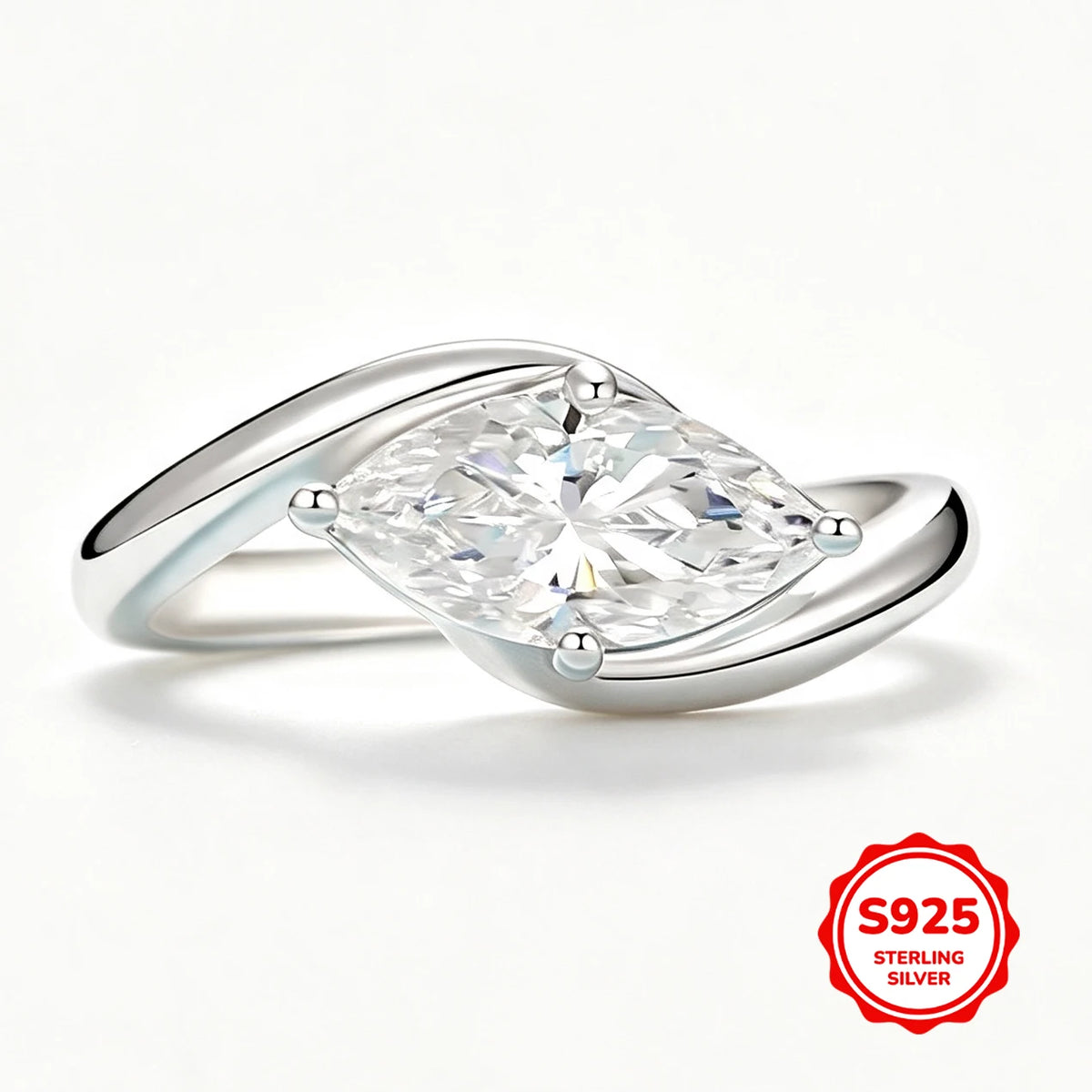 Newest Marquise Cut Moissanite Engagement Ring 925 Silver Bypass Solitaire Diamond Wedding Ring for Women