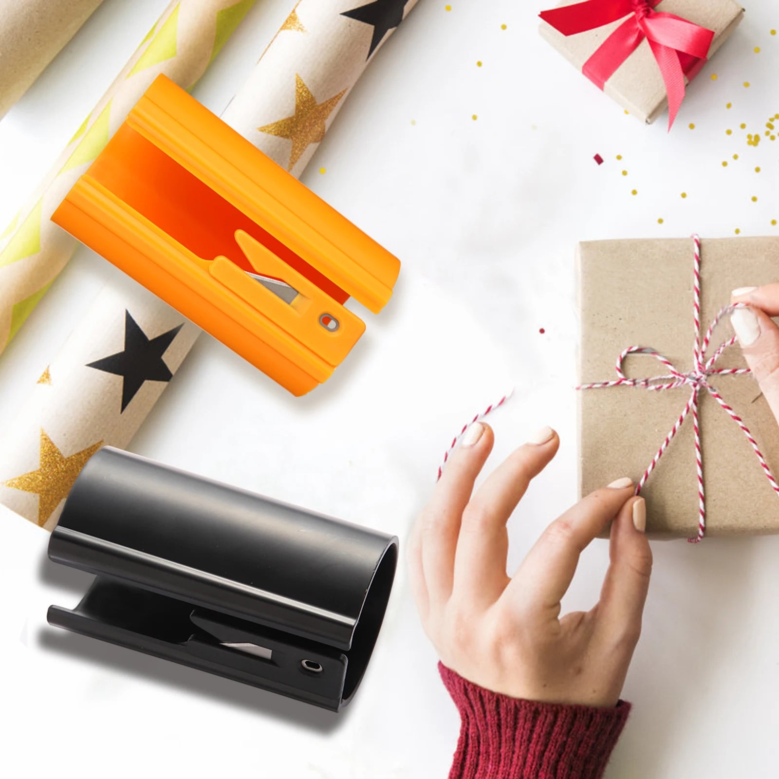 HORN Sliding Wrapping Paper Cutter - Easy-Glide Gift Wrap Trimmer for Christmas & Birthdays, Durable ABS，, Orange/Black