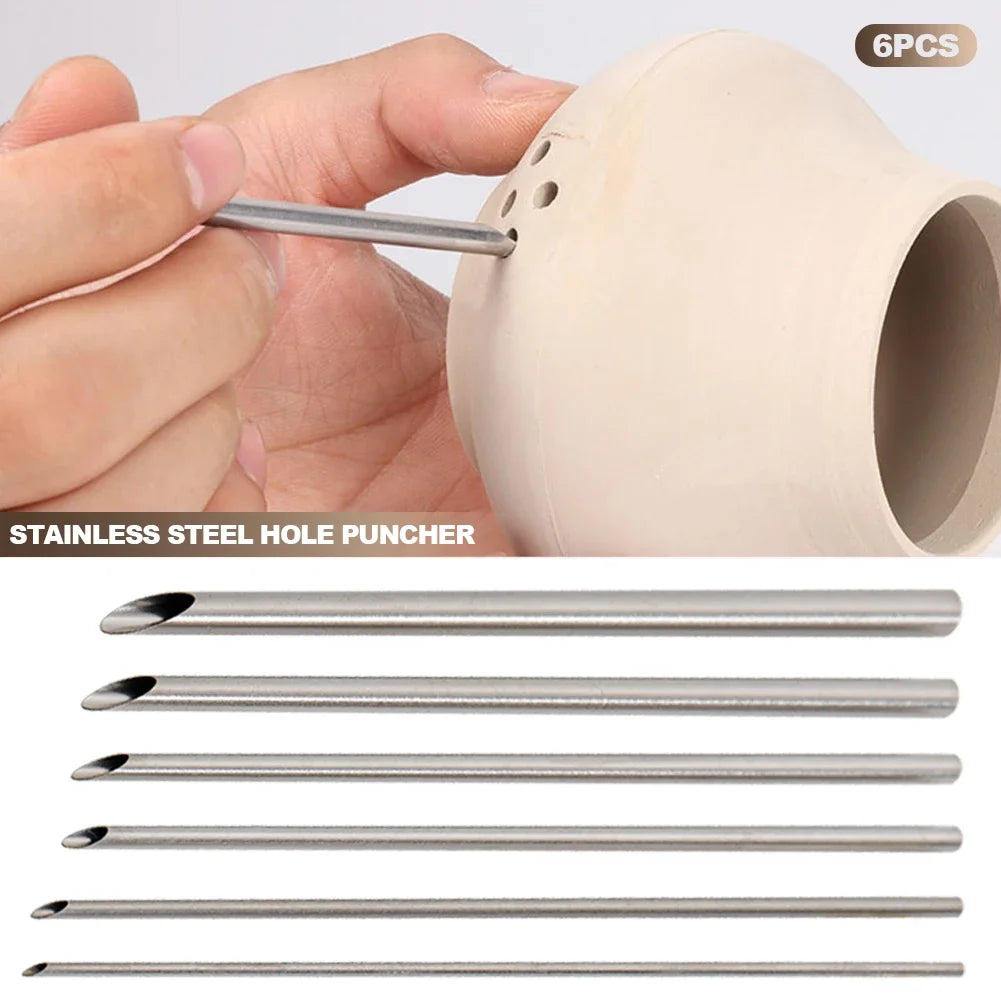 6 Pieces/set of Stainless Steel Hole Puncher Carving Sculpture Modeling Pottery Cutting and Punching Ceramic Polymer Clay Too