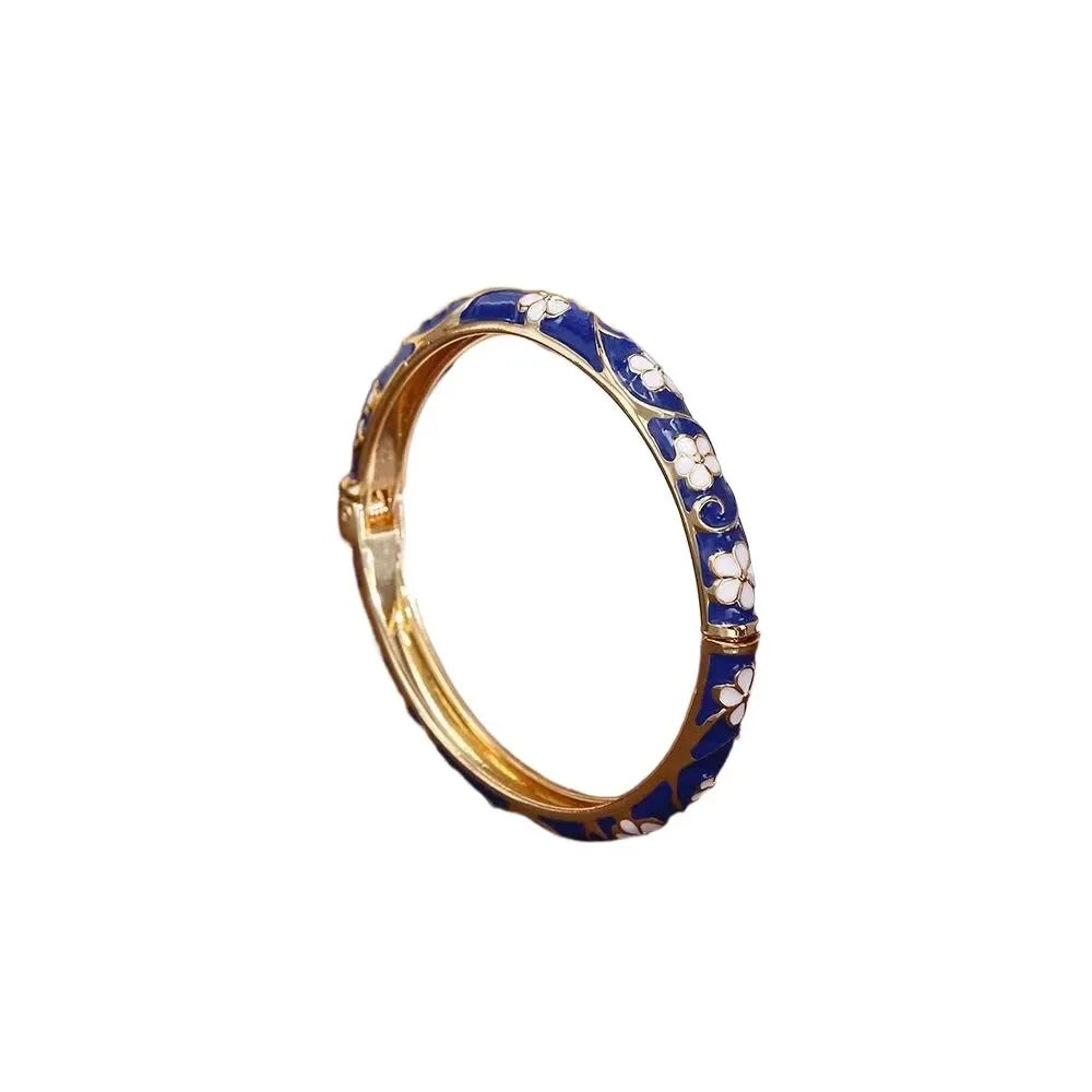 Traditional Vintage Cloisonne Bangle Chinese Classic Hollow Out Flower Bangle Vintage Ethnic Women's Hand Bracelet Jewelry Gi
