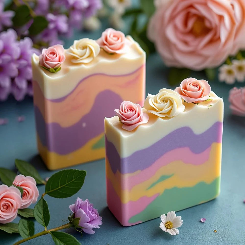 Silicone Wooden Box Soap Mold Making Kit DIY Artistic Soap Making Mold with Flexible Rectangle Floral Flower Embossing Mat