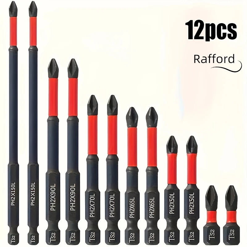 Magnetic Non-Slip Drill Bit Set 3/6/12 Pieces, S2 Steel, Crosshead and Impact Drill Bits, Suitable for Electric and Hand Driv